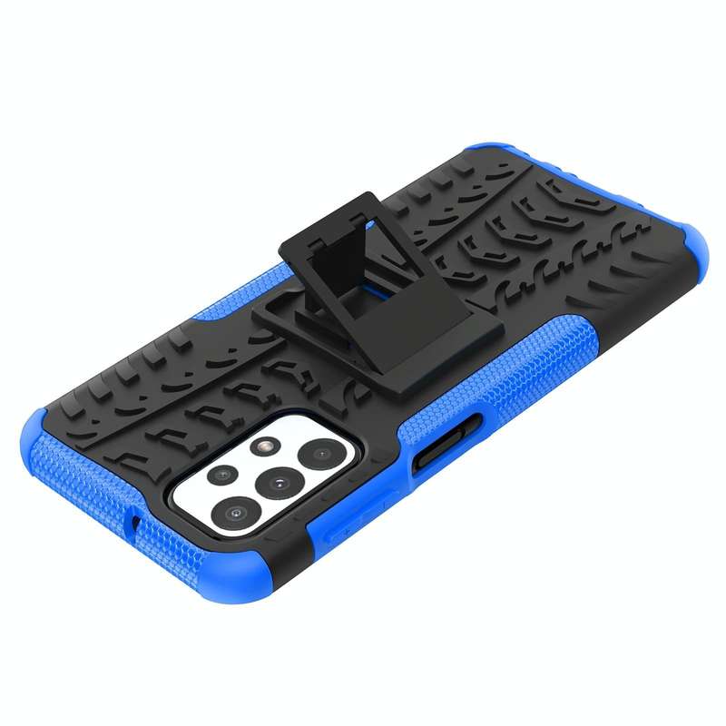 For Samsung Galaxy A23 Tire Texture Shockproof TPU+PC Phone Case with Holder(Blue)