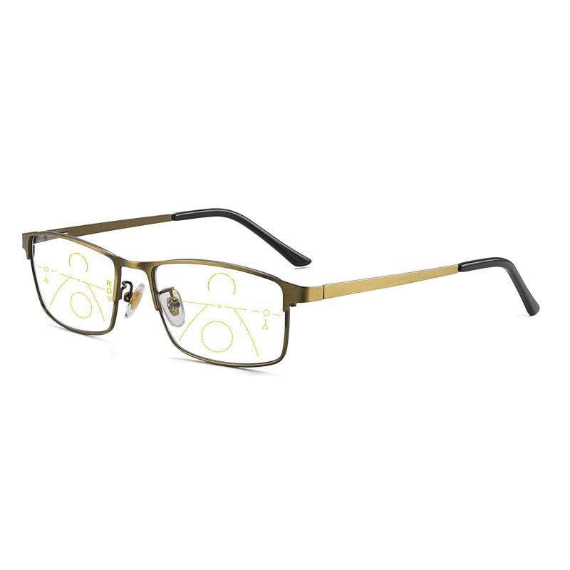 Progressive Multifocal Presbyopic Glasses Anti-blue Light Mobile Phone Glasses, Degree: +200(Gold)