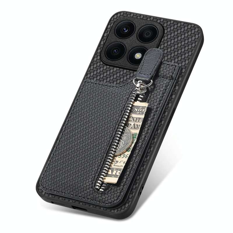 For Honor X8A Carbon Fiber Vertical Flip Zipper Phone Case(Black)