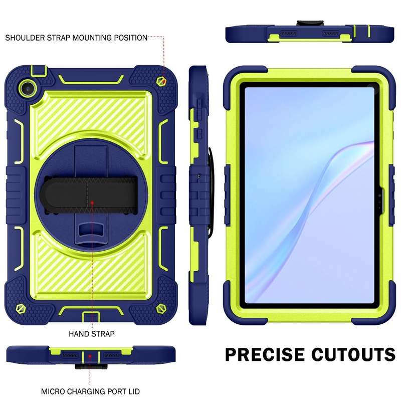 For Huawei MatePad SE 10.4 360 Degree Rotation PC Contrast Silicone Tablet Case(Navy Blue + Yello...