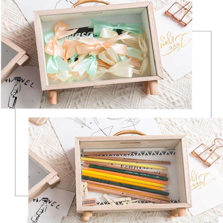 Creative Wooden Art Fresh Piggy Bank Bedroom Desktop Decoration Ornaments Sundries Storage Box, S...
