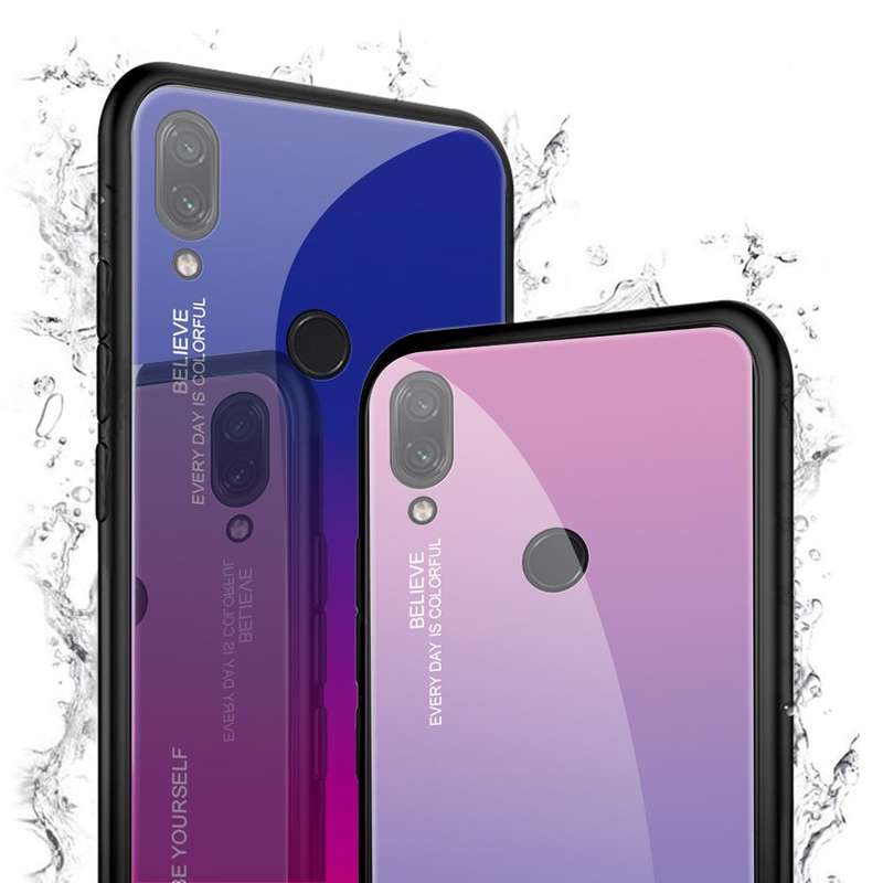 For Xiaomi Redmi Note 7 Gradient Color Glass Case(Purple)