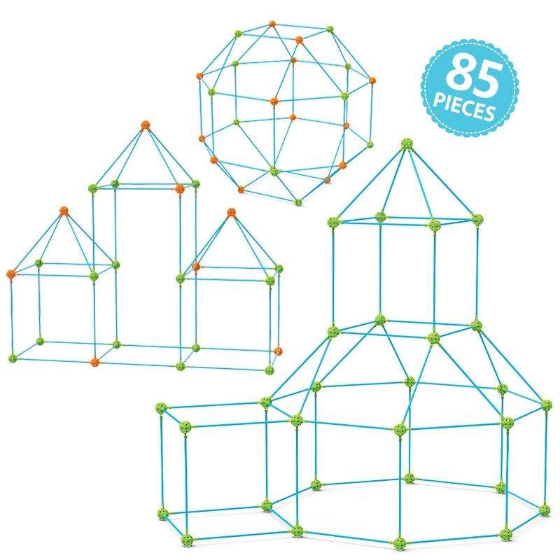 85 in 1 DIY Tent Toy Assembling Play House DIY Children Tent Building Toy(Square-Blue)