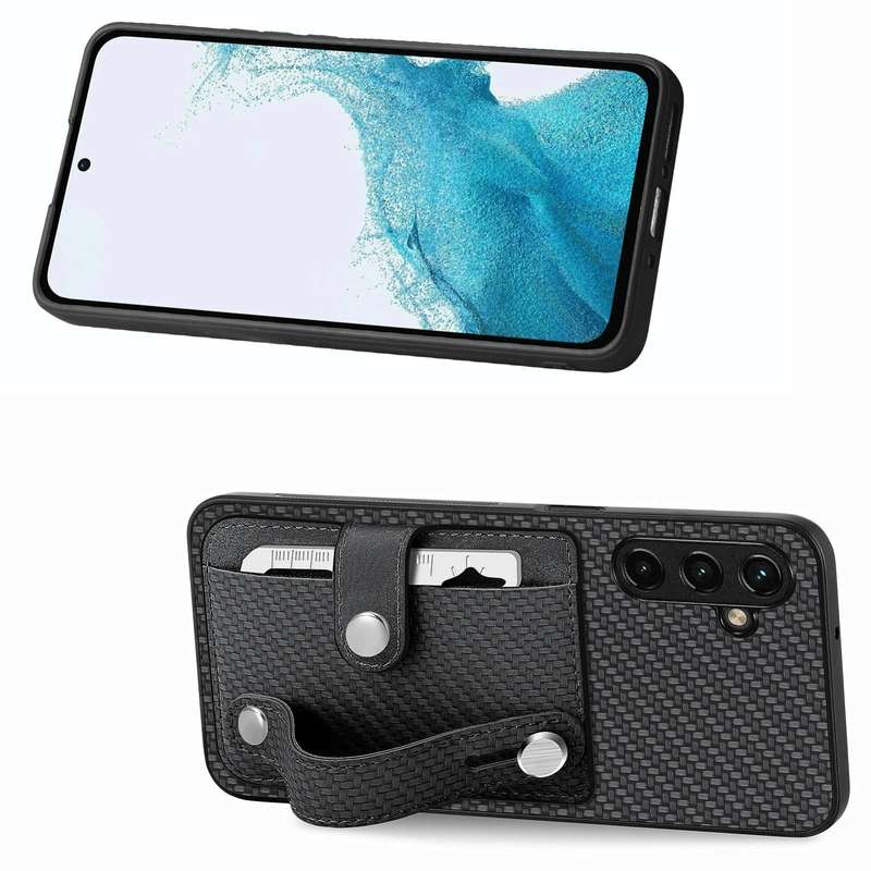 For Samsung Galaxy A54 5G Wristband Kickstand Wallet Back Phone Case with Tool Knife(Black)