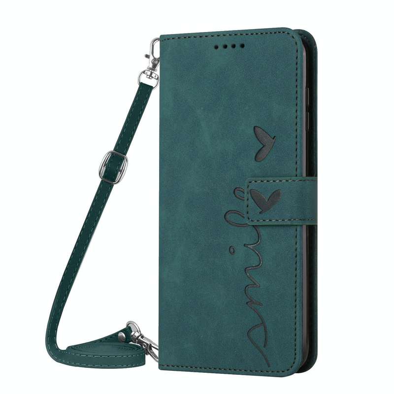 For Tecno Camon 17P/17 Pro Skin Feel Heart Pattern Leather Phone Case With Lanyard(Green)