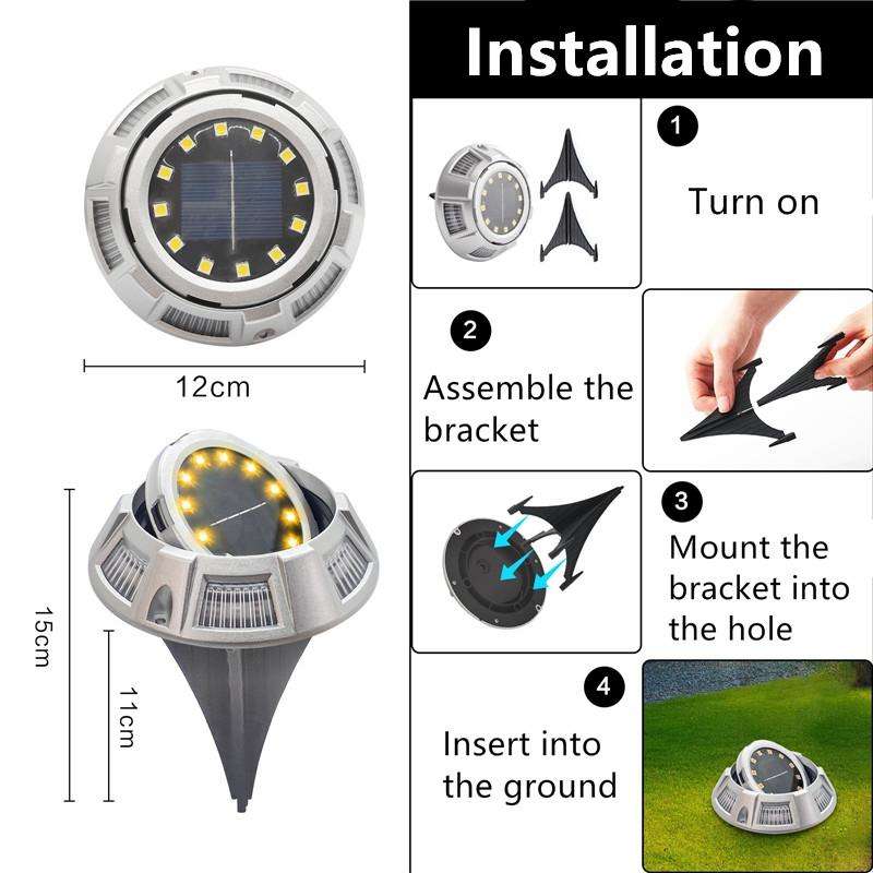 Outdoor Solar Underground Lamp Rotating Buried Lawn Lamp , Spec: 8 LEDs Warm+Color Light (Plastic...