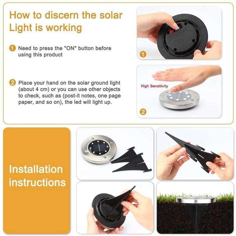 2 PCS 10 LEDs Solar Powered Buried Light Under Ground Lamp IP65 Waterproof Outdoor Garden Street ...