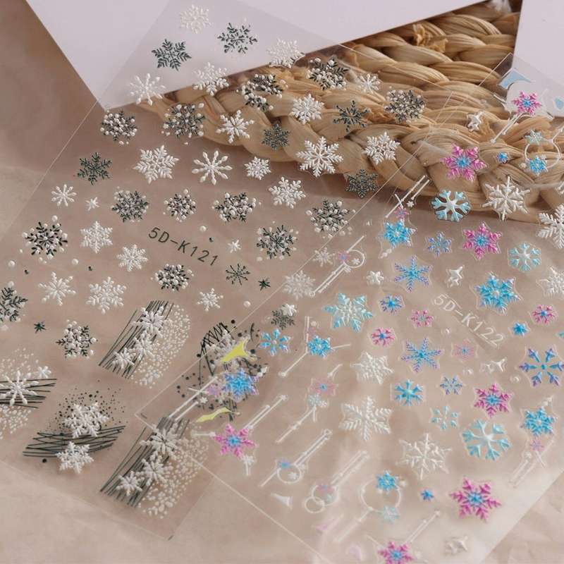 3 PCS 5D Embossed Nail Stickers Christmas Snowflake Elk Nail Stickers(5D-K123)