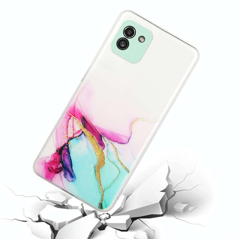 For Samsung Galaxy A03 Hollow Marble Pattern TPU Precise Hole Phone Case(Green)