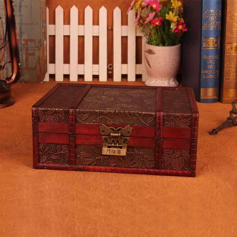 Desktop Book Finishing Retro Box Wooden Jewelry Storage Box With Lock, Size: 23cmx16cmx9.5cm(Lotu...