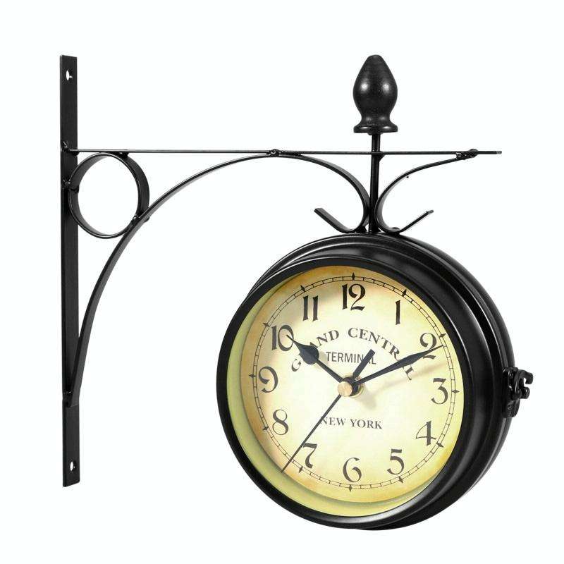 Wrought Iron Clock Vintage Decorative Double-sided Wall Clock(Black)