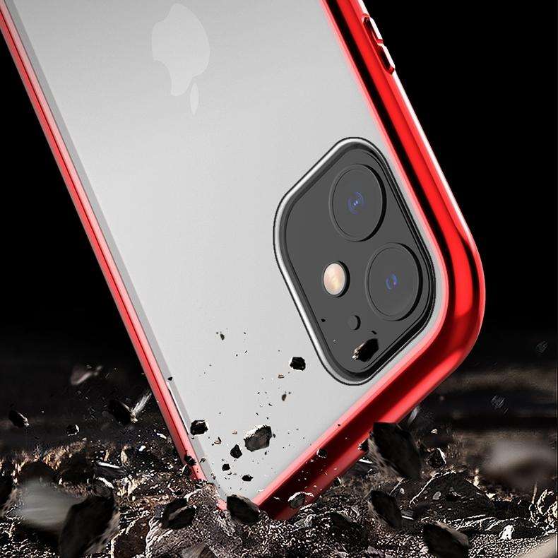 For iPhone 11 Ultra Slim Double Sides Magnetic Adsorption Angular Frame Tempered Glass Magnet Fli...