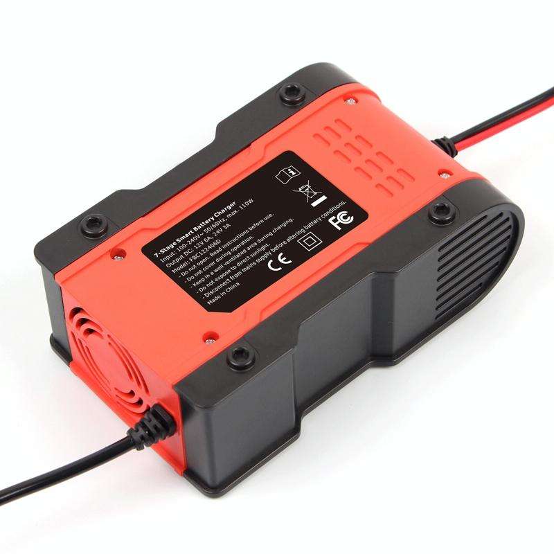 FOXSUR 12V-24V Car Motorcycle Repair Battery Charger AGM Charger Color:Red(UK Plug)