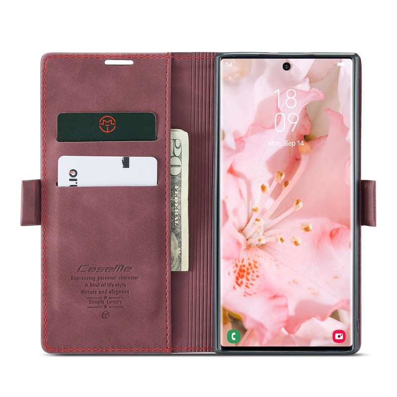 For Samsung Galaxy S22 Ultra 5G CaseMe 013 Multifunctional Leather Phone Case(Wine Red)