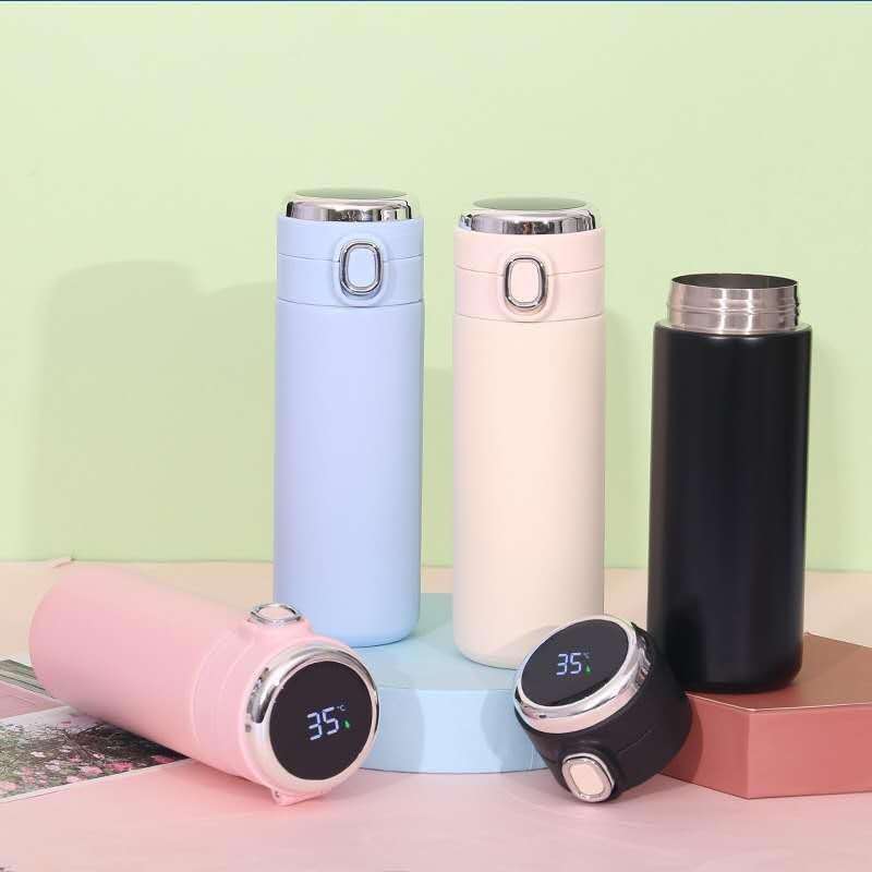 Smart Temperature Measurement Digital Display Stainless Steel Vacuum Flask Cup, Capacity:420ml(Pink)