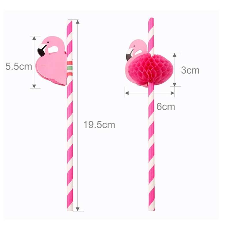 50 PCS 3D Flamingo Jungle Paper Straws Party Decorations Cocktail Straw(Rose Red)