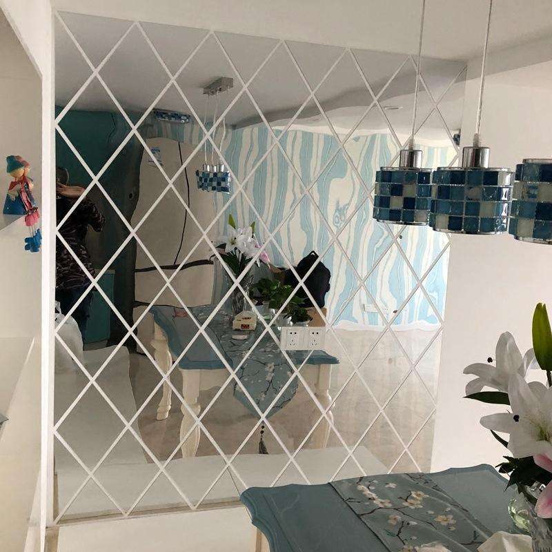 Rhombus Stitching Background Acrylic Mirror Decorative Stickers, Specification: Red Small