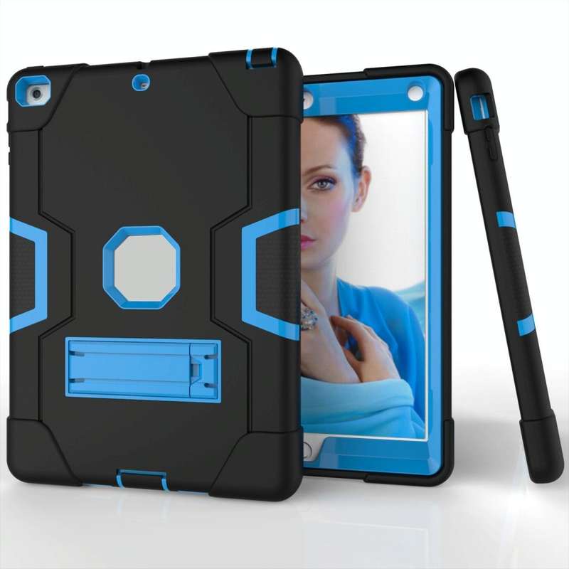 For iPad 4 / 3 / 2 Silicone + PC Protective Case with Stand(Black + Blue)