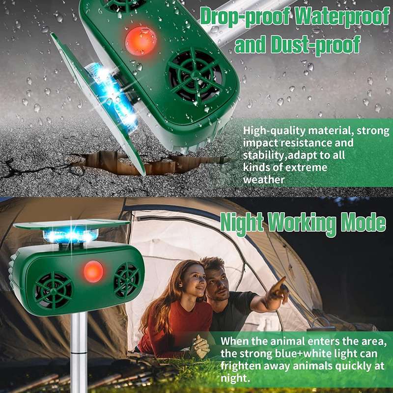 SK628 Solar Powered Animal Repeller 360 Degree Strobe Light Bird Repeller Ultrasonic Rat Repeller...