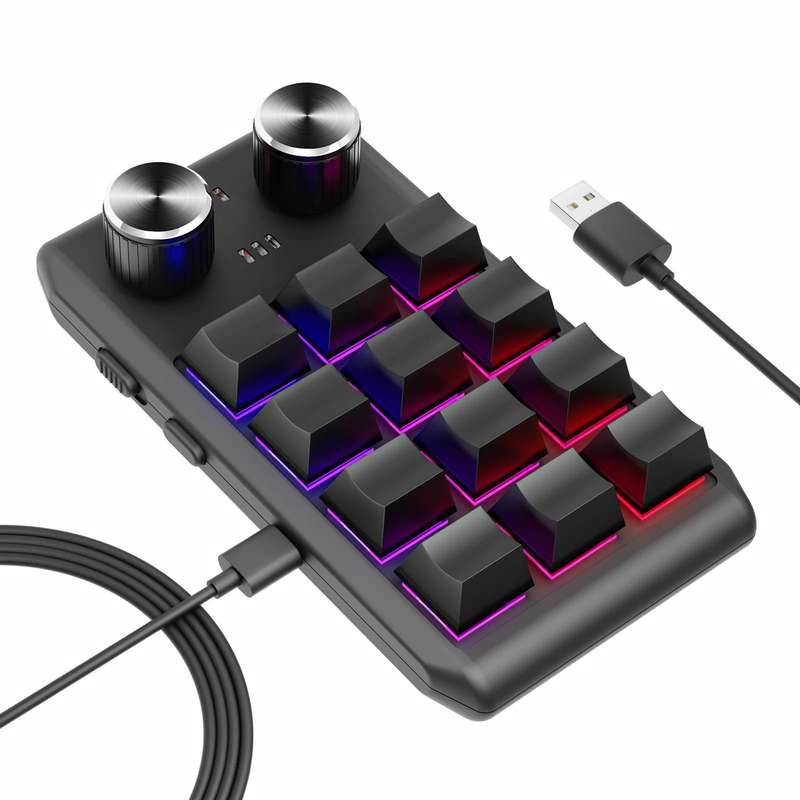 USB Wired 12KV2 MOLD Mini Mechanical 12 Keys 2 Knob Custom Programming Keyboard(Black)