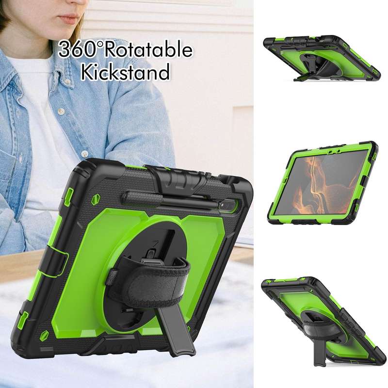 For Samsung Galaxy Tab S8 11 inch SM-X700 Silicone + PC Tablet Case with Shoulder Strap(Black+Yel...