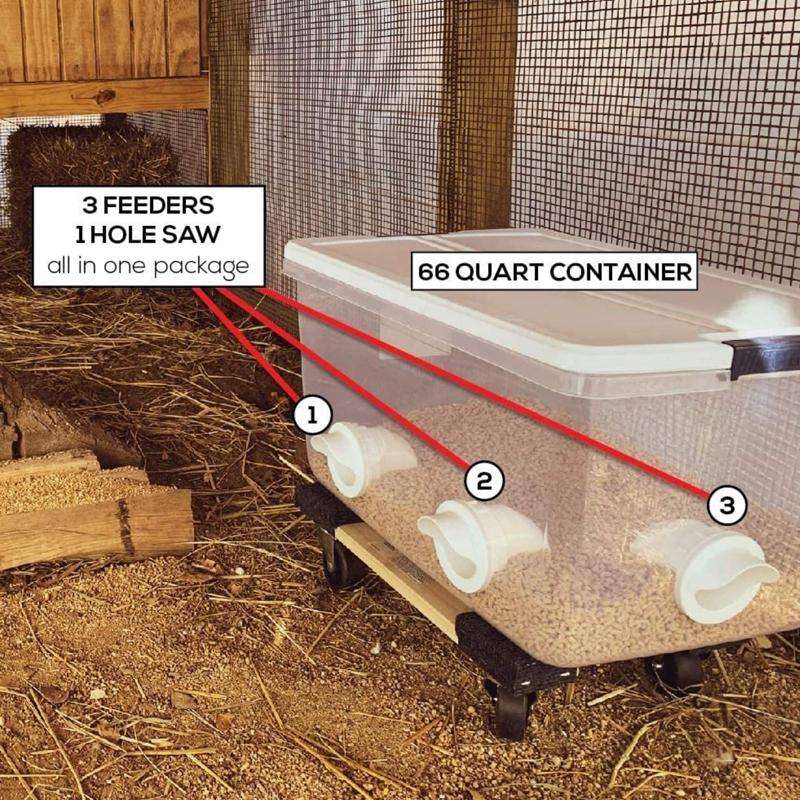 DIY Chicken Feeders Automatic Poultry Feeders Kit For Buckets, Barrels, Troughs, Spec: 6pcs/set W...