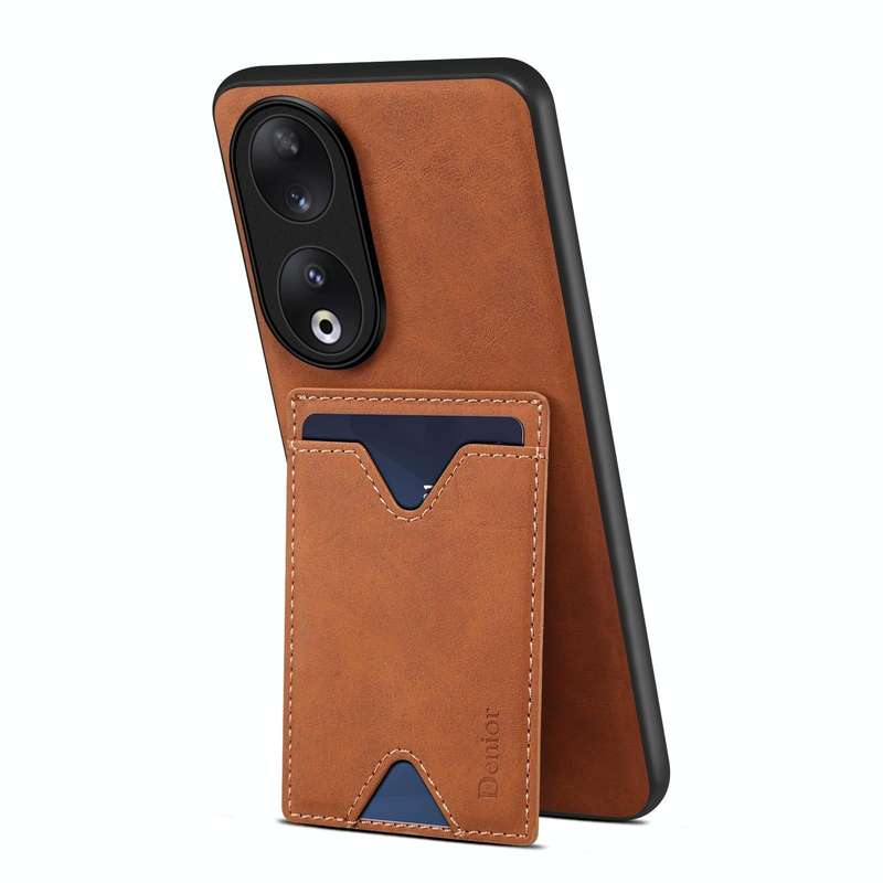 For Honor 90 Denior PU Back Cover Card Slot Holder Phone Case(Brown)