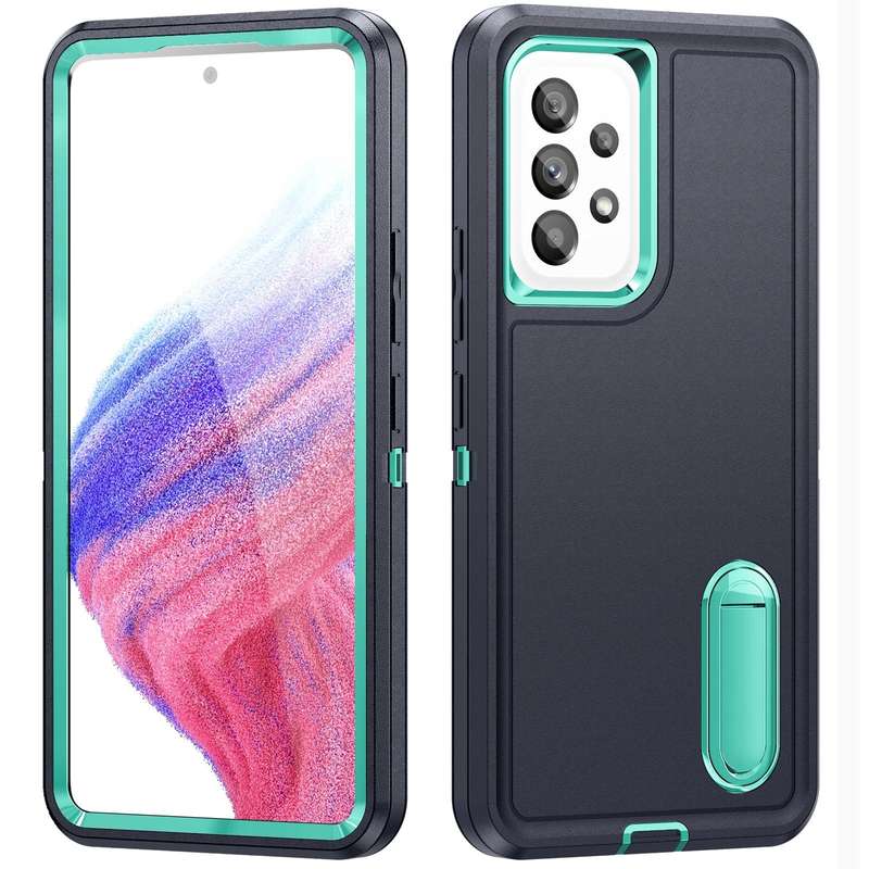 For Samsung Galaxy A53 3 in 1 Rugged Holder Phone Case(Dark Blue+Light Blue)