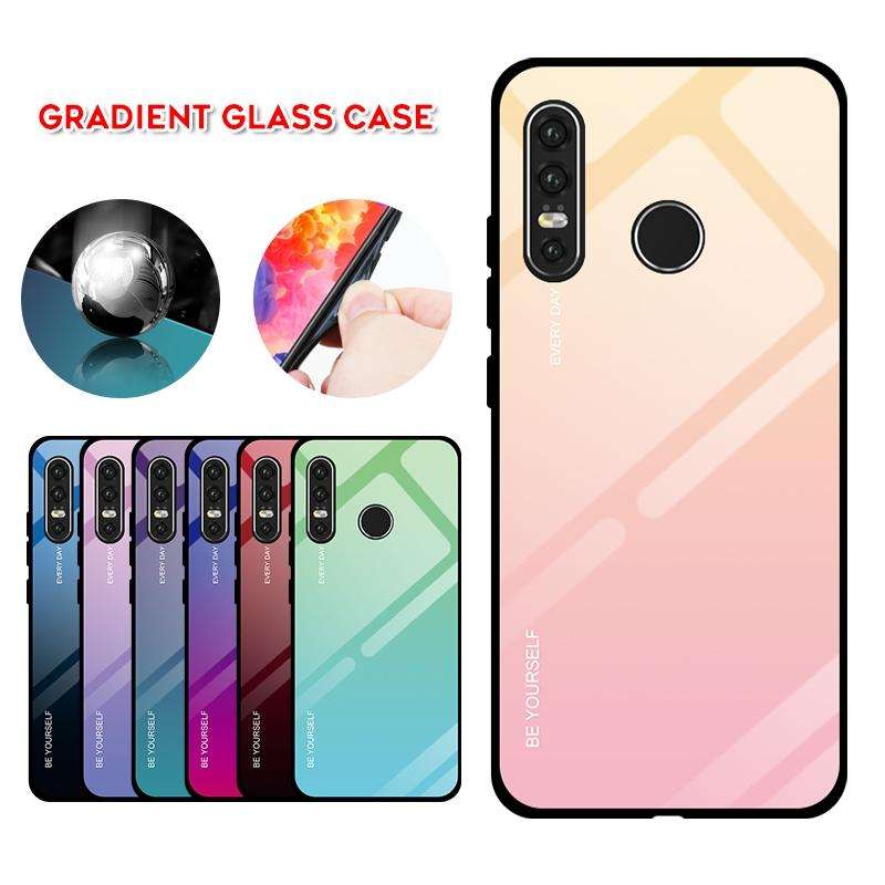 For Huawei P30 Lite Gradient Color Glass Case(Blue)