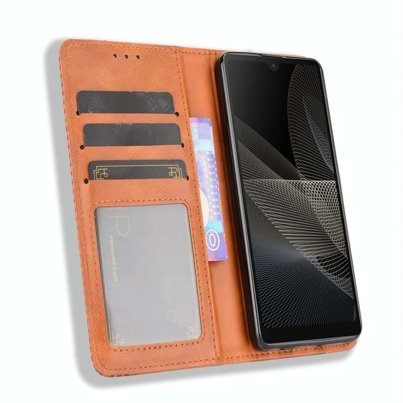 For Sony Xperia Ace II Magnetic Buckle Retro Crazy Horse Texture Horizontal Flip Leather Case wit...