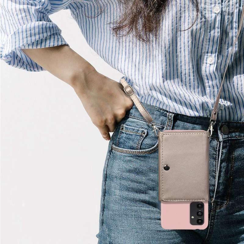 For Samsung Galaxy A54 5G Crossbody Lanyard Wallet Card Bag Phone Case(Pink)