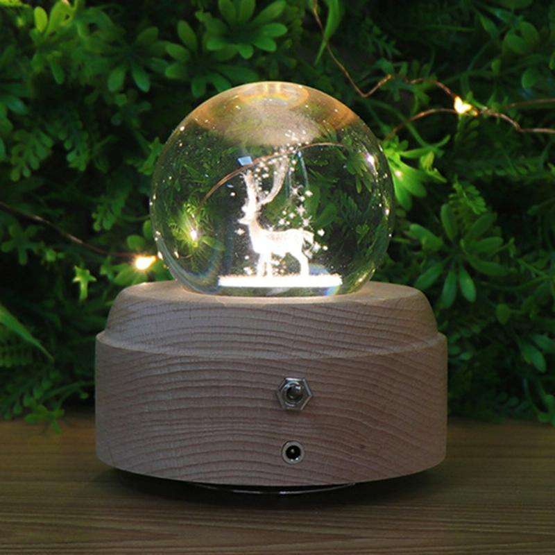 Girl Bedside Lamp Crystal Ball Wooden Base Music Box Charging Glow Rotating Night Light, Random M...
