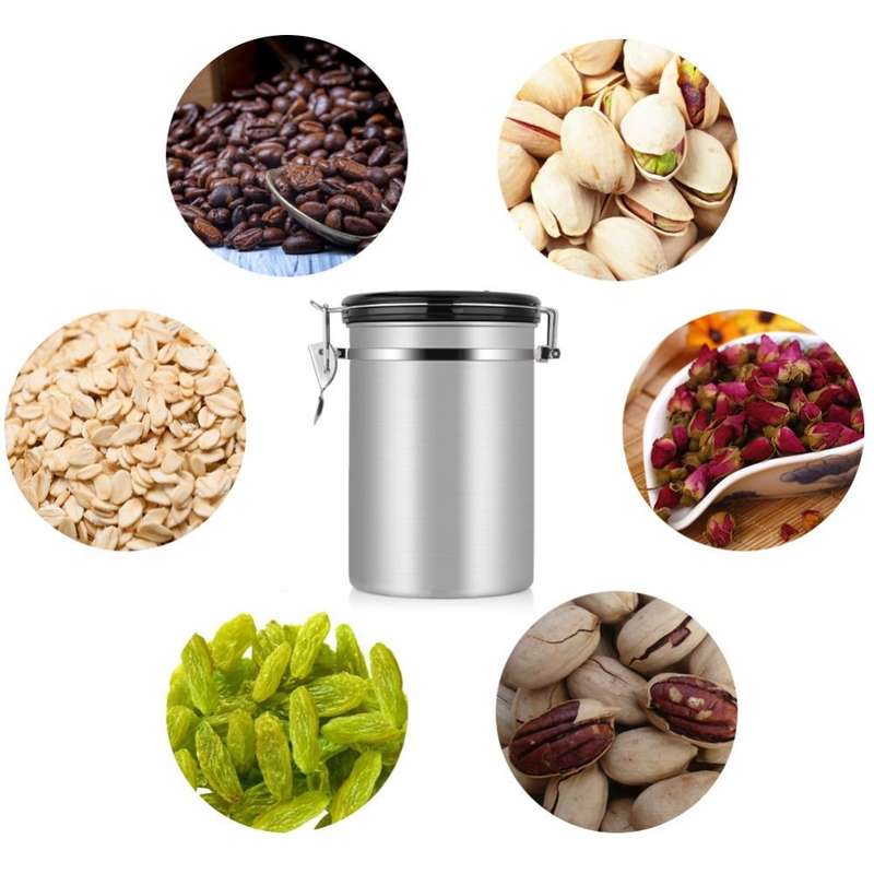 Coffee Container Stainless Steel Tea Storage Chests Black Kitchen Sotrage Canister Coffee Tea Cad...