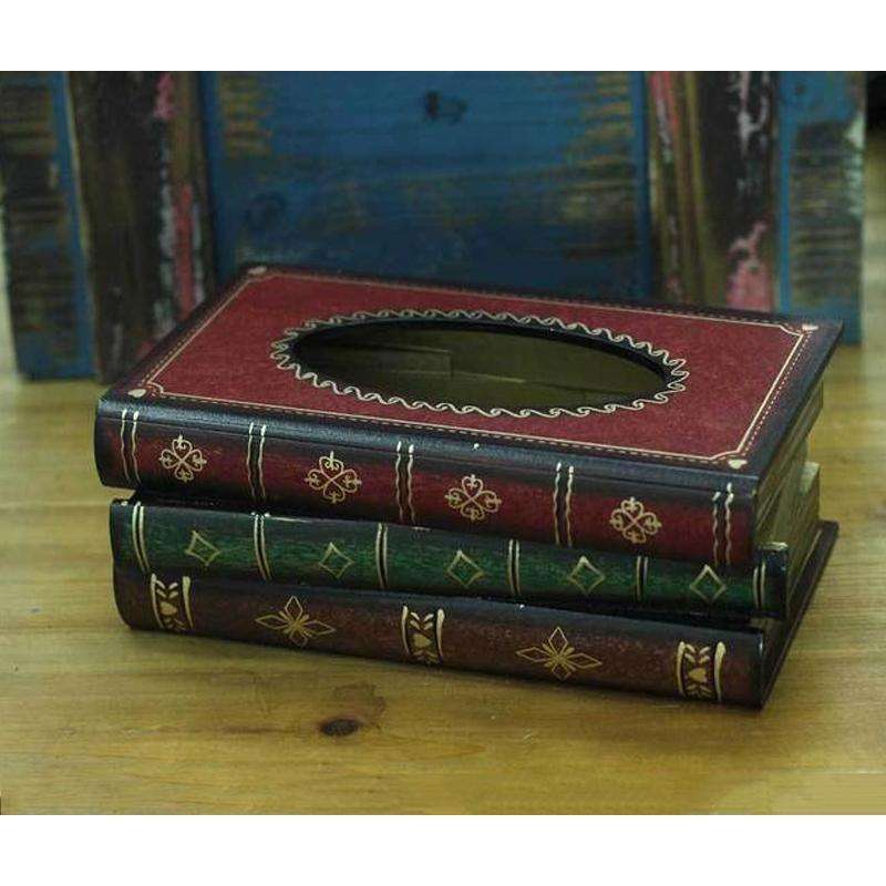 Retro Hand Drawn Book Style Tissue Box Case(Red)