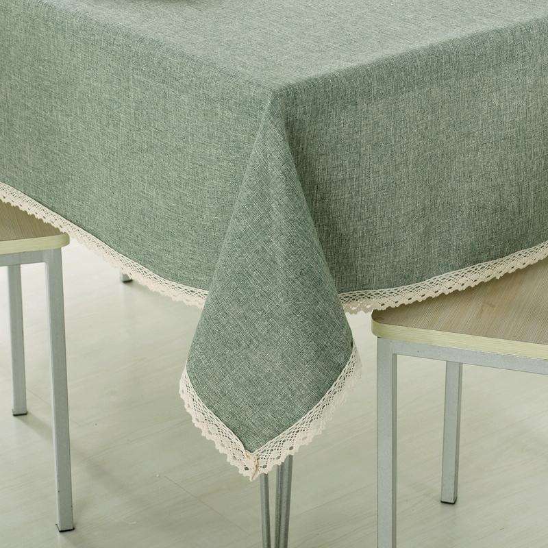 Decorative Tablecloth Imitation Linen Lace Table Cloth Dining Table Cover, Size:130x170cm(Olive G...