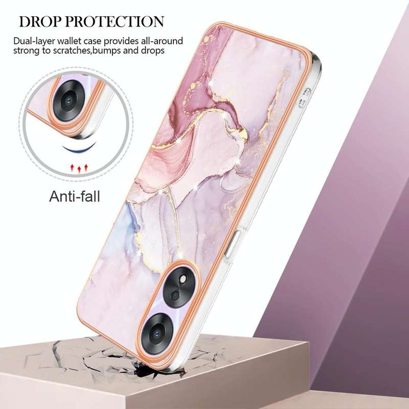For OPPO A78/A58 Electroplating Marble Dual-side IMD Phone Case(Rose Gold 005)