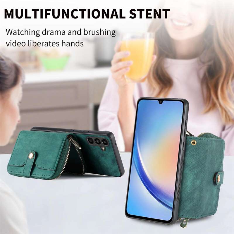 For Samsung Galaxy A34 Crossbody Multi-function Zipper Wallet Phone Case(Green)