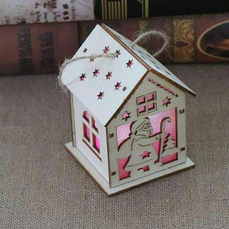 Christmas Luminous Wooden House Christmas Tree Decorations Hanging Ornaments DIY Gift Window Deco...