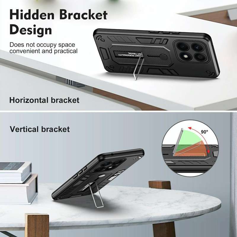 For Honor X8a 2023 Variety Brave Armor Finger Loop Holder Phone Case(Black)