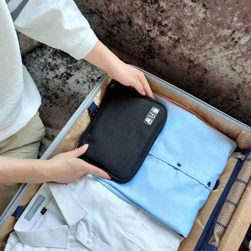 Travel Portable Strap Data Cable Storage Bag(Black)