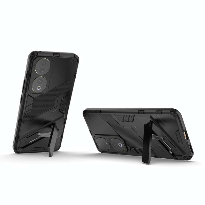 For Honor 90 Punk Armor PC + TPU Phone Case with Holder(Black)
