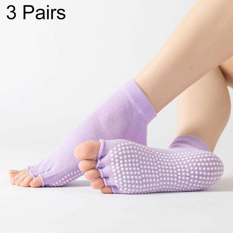 3 Pair Open-Toe Yoga Socks Indoor Sports Non-Slip Five-Finger Dance Socks, Size: One Size(Pure Co...