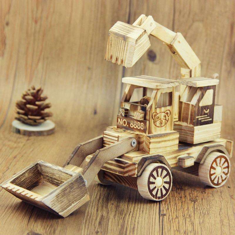 A1030 Wooden Model Excavator Ornaments Children Toys(Large)
