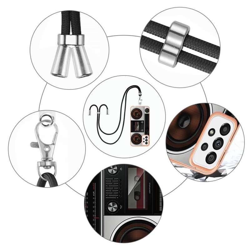 For Samsung Galaxy A73 5G Electroplating Dual-side IMD Phone Case with Lanyard(Retro Radio)