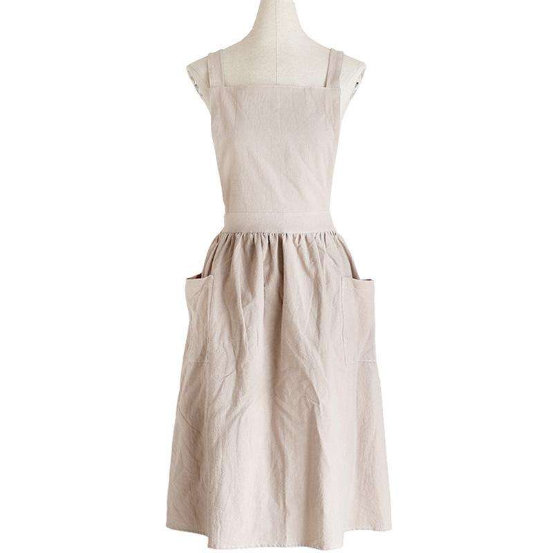 Cotton And Linen Parent-Child Painting Apron Baking Coffee Work Clothes,Size: Adults (oat)
