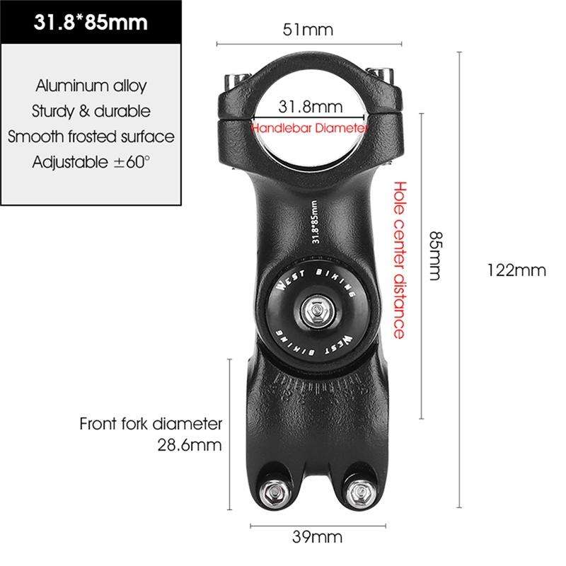 WEST BIKING Mountain Bike Adjustable Handlebar Angle Riser Handlebar Lift Accessories 31.8x85mm