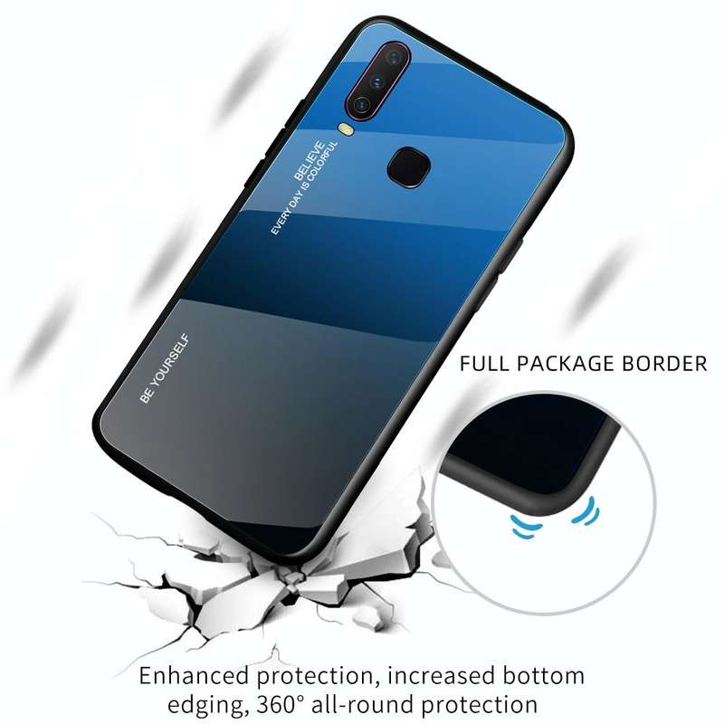 For Vivo Y17 Gradient Color Glass Case(Blue)