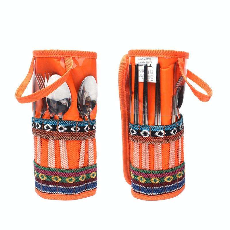 Outdoor Tableware 12 Piece Suit Camping Portable Stainless Steel Chopsticks Knife Fork Spoon Supp...