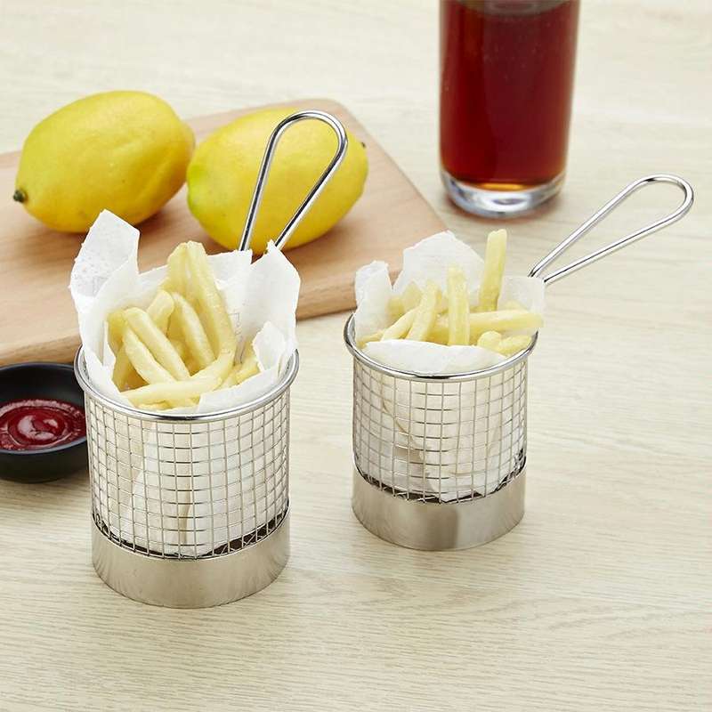 J13448L Stainless Steel Mini Fries Basket Restaurant Snack Bread Plate