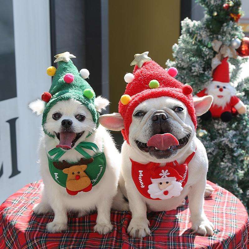Pet Christmas Hat Saliva Festive Dressing Supplies, Color: Bibs Red